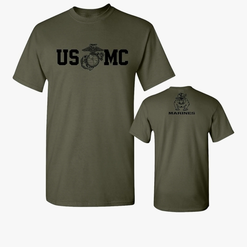 Lucky Ride Marine Corps Bull Dog Front and Back USMC Men's Military T-Shirt Med